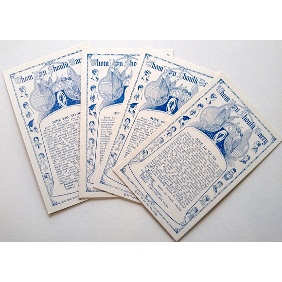 4 Exhibit Horoscope Fortune Teller Cards Whom You Should Marry 50s Vintage April - Picture 1 of 3